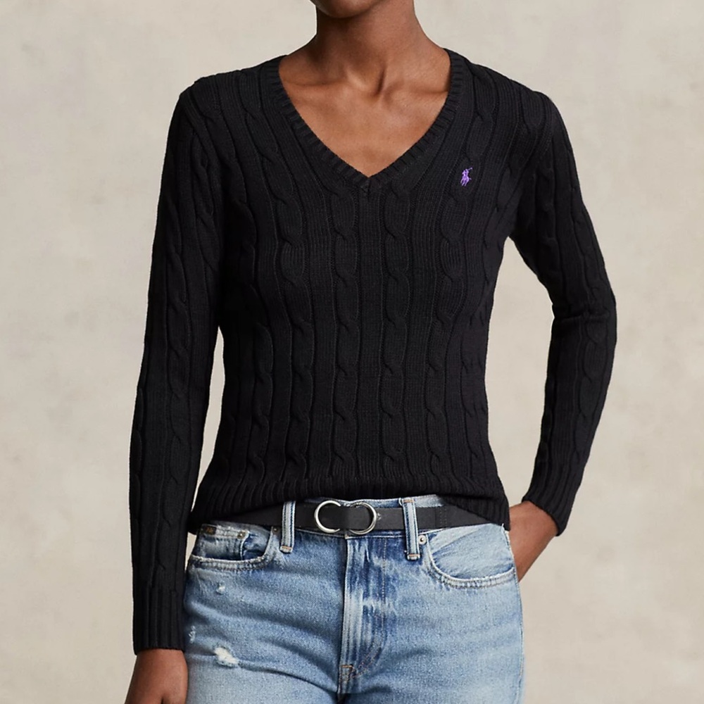 Ralph Lauren cable knit cotton v-neck sweater size M